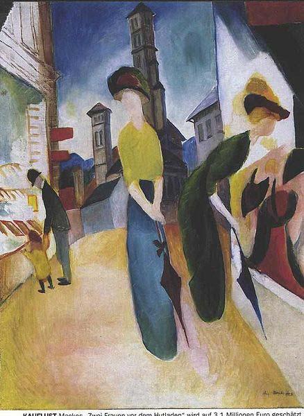August Macke Two women in front of a hat shop